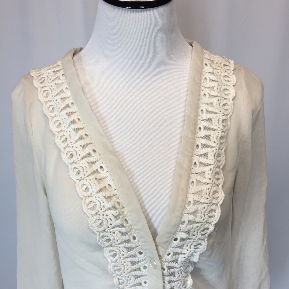 Cream sheer Blouse Sz S boho feminine - Picture 2 of 7